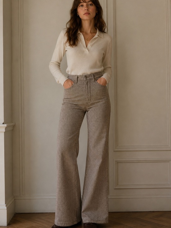 Levi's Pants - Vintage Levi’s for Gals Brown Micro Stripe High Waist Wide Leg Pants 70s Style S